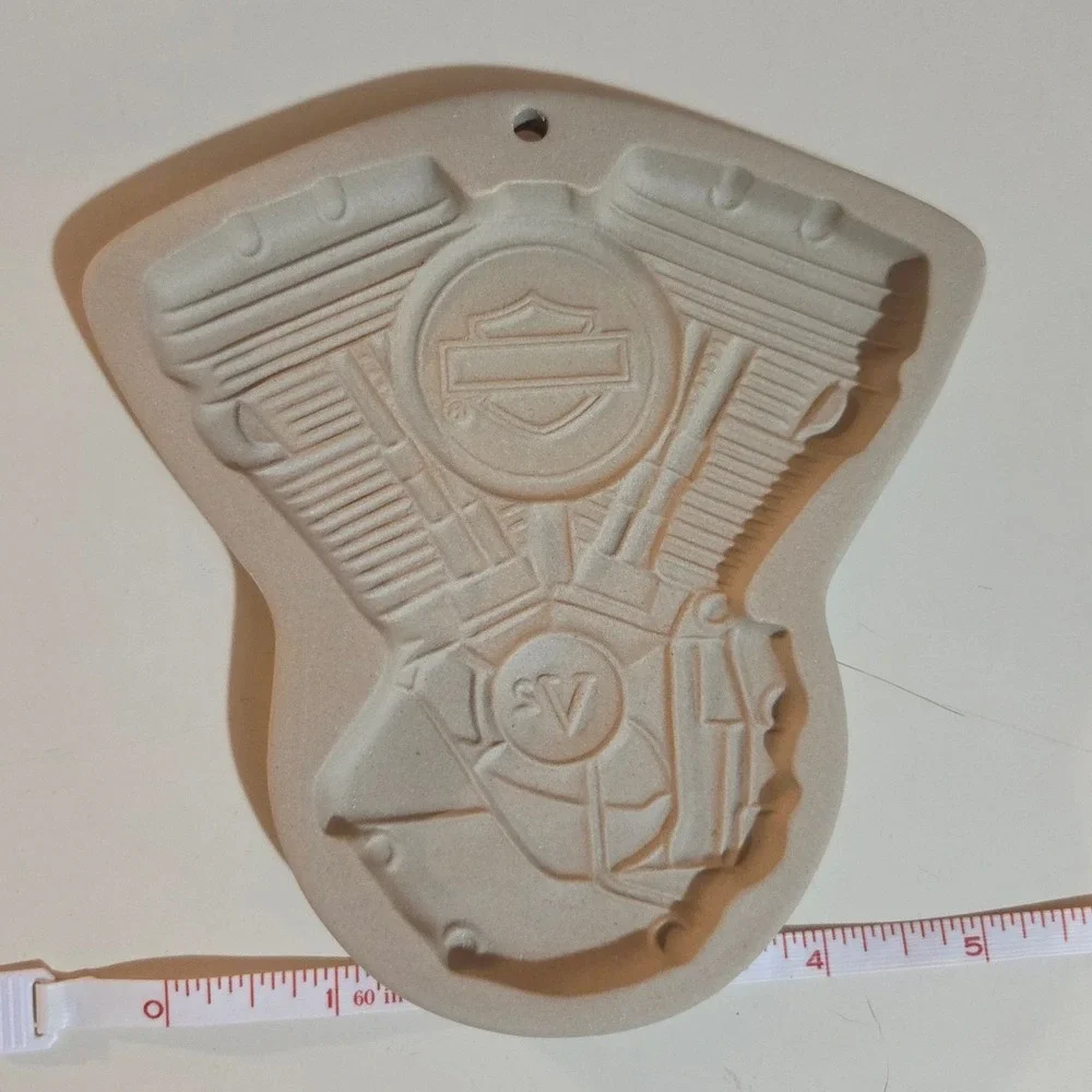 Vintage 1992 Harley Davidson V-Twin Engine Stoneware Cookie Mold USA Made